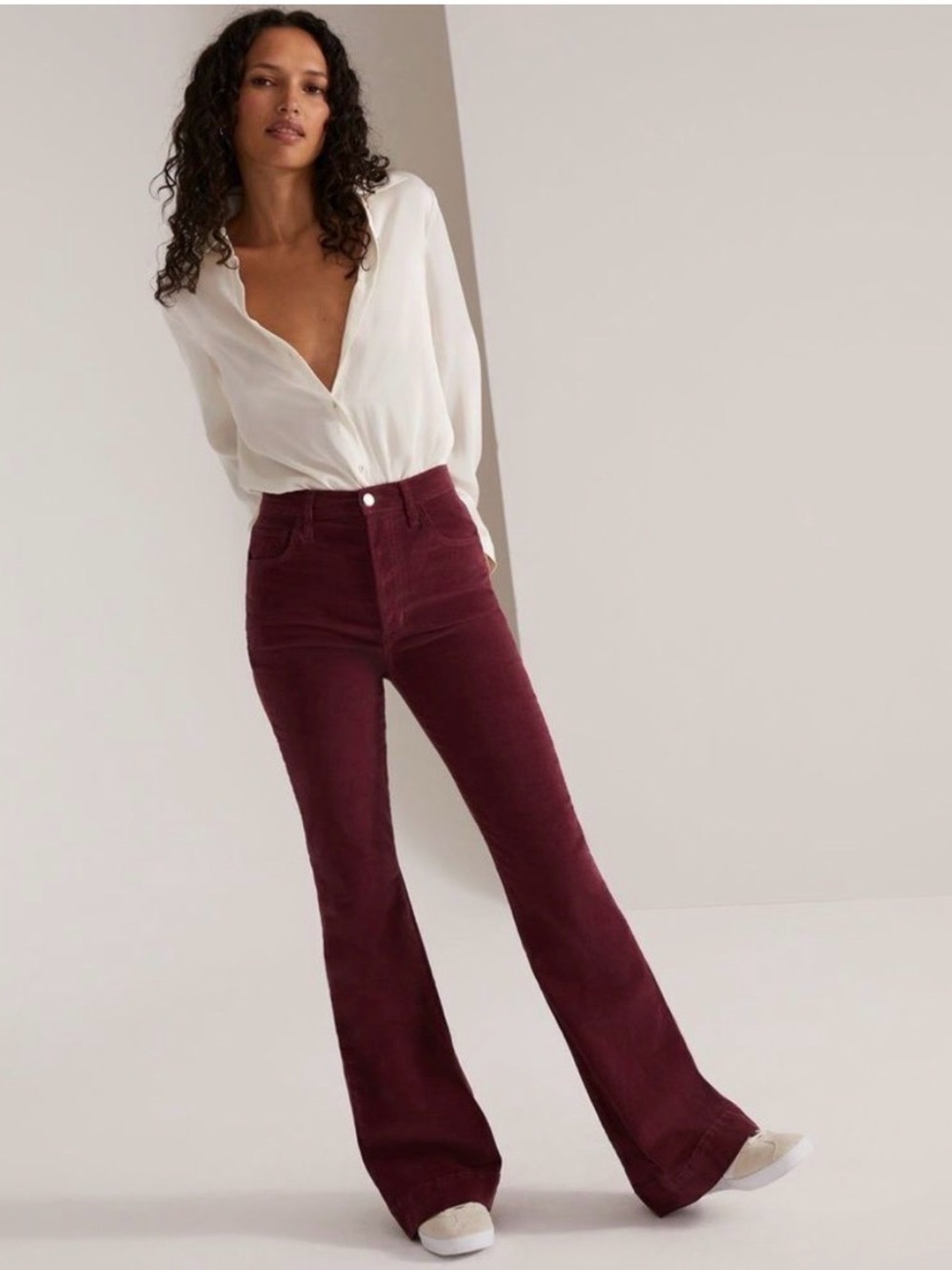 Favorite Daughter Valentina Flare Corduroy Pants Women's 25 Maroon High Rise